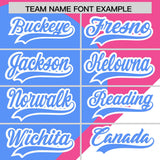 Custom Pink Powder Blue-White Color Block Personalized Half Heart Pattern Authentic Baseball Jersey