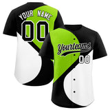 Custom Black Neon Green-White Color Block Personalized Half Heart Pattern Authentic Baseball Jersey