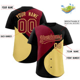 Custom Black Crimson-Khaki Color Block Personalized Half Heart Pattern Authentic Baseball Jersey