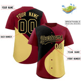 Custom Crimson Black-Khaki Color Block Personalized Half Heart Pattern Authentic Baseball Jersey