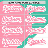 Custom Bright Green Light Pink-White Color Block Personalized Half Heart Pattern Authentic Baseball Jersey