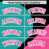 Custom Black Aqua-Pink Color Block Personalized Half Heart Pattern Authentic Baseball Jersey