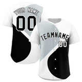 Custom White Silver-Black Color Block Personalized Half Heart Pattern Authentic Baseball Jersey