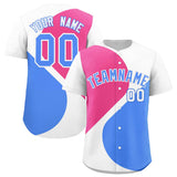 Custom White Pink-Powder Blue Color Block Personalized Half Heart Pattern Authentic Baseball Jersey