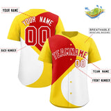 Custom Gold Red-White Color Block Personalized Half Heart Pattern Authentic Baseball Jersey