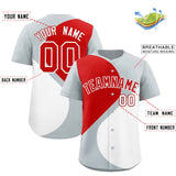 Custom Silver Red-White Color Block Personalized Half Heart Pattern Authentic Baseball Jersey
