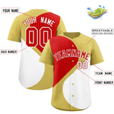 Custom Old Gold Red-White Color Block Personalized Half Heart Pattern Authentic Baseball Jersey