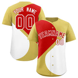 Custom Old Gold Red-White Color Block Personalized Half Heart Pattern Authentic Baseball Jersey