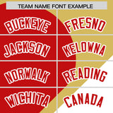 Custom Old Gold Red-White Color Block Personalized Half Heart Pattern Authentic Baseball Jersey