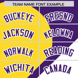 Custom Purple Gold-White Color Block Personalized Half Heart Pattern Authentic Baseball Jersey