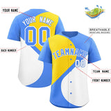 Custom Powder Blue Gold-White Color Block Personalized Half Heart Pattern Authentic Baseball Jersey