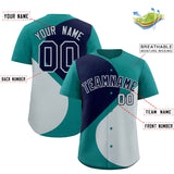 Custom Aqua Navy-Silver Color Block Personalized Half Heart Pattern Authentic Baseball Jersey