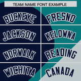 Custom Aqua Navy-Silver Color Block Personalized Half Heart Pattern Authentic Baseball Jersey