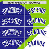Custom Neon Green Royal-White Color Block Personalized Half Heart Pattern Authentic Baseball Jersey