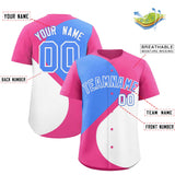 Custom Pink Powder Blue-White Color Block Personalized Half Heart Pattern Authentic Baseball Jersey