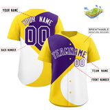 Custom Gold Purple-White Color Block Personalized Half Heart Pattern Authentic Baseball Jersey