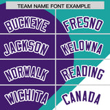 Custom Aqua Purple-White Color Block Personalized Half Heart Pattern Authentic Baseball Jersey