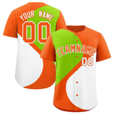 Custom Orange Neon Green-White Color Block Personalized Half Heart Pattern Authentic Baseball Jersey