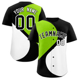 Custom Black Neon Green-White Color Block Personalized Half Heart Pattern Authentic Baseball Jersey