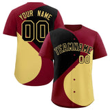 Custom Crimson Black-Khaki Color Block Personalized Half Heart Pattern Authentic Baseball Jersey