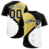 Custom Black Old Gold-White Color Block Personalized Half Heart Pattern Authentic Baseball Jersey