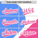 Custom White Powder Blue-Pink Color Block Personalized Half Heart Pattern Authentic Baseball Jersey