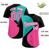 Custom Black Aqua-Pink Color Block Personalized Half Heart Pattern Authentic Baseball Jersey