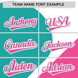 Custom White Aqua-Pink Color Block Personalized Half Heart Pattern Authentic Baseball Jersey