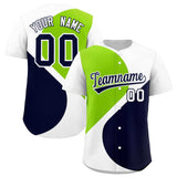 Custom White Neon Green-Navy Color Block Personalized Half Heart Pattern Authentic Baseball Jersey