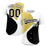Custom White Old Gold-Black Color Block Personalized Half Heart Pattern Authentic Baseball Jersey