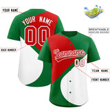 Custom Kelly Green Red-White Color Block Personalized Half Heart Pattern Authentic Baseball Jersey