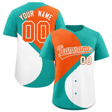 Custom Aqua Orange-White Color Block Personalized Half Heart Pattern Authentic Baseball Jersey