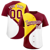 Custom Crimson Gold-White Color Block Personalized Half Heart Pattern Authentic Baseball Jersey