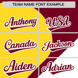 Custom Crimson Gold-White Color Block Personalized Half Heart Pattern Authentic Baseball Jersey