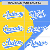 Custom Powder Blue Gold-White Color Block Personalized Half Heart Pattern Authentic Baseball Jersey