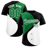 Custom Black Kelly Green-White Color Block Personalized Half Heart Pattern Authentic Baseball Jersey