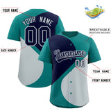 Custom Aqua Navy-Silver Color Block Personalized Half Heart Pattern Authentic Baseball Jersey