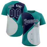 Custom Aqua Navy-Silver Color Block Personalized Half Heart Pattern Authentic Baseball Jersey