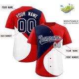 Custom Red Navy-White Color Block Personalized Half Heart Pattern Authentic Baseball Jersey
