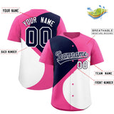 Custom Pink Navy-White Color Block Personalized Half Heart Pattern Authentic Baseball Jersey