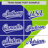Custom Neon Green Royal-White Color Block Personalized Half Heart Pattern Authentic Baseball Jersey