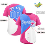 Custom Pink Powder Blue-White Color Block Personalized Half Heart Pattern Authentic Baseball Jersey