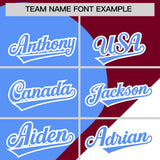 Custom Crimson Powder Blue-White Color Block Personalized Half Heart Pattern Authentic Baseball Jersey