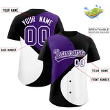 Custom Black Purple-White Color Block Personalized Half Heart Pattern Authentic Baseball Jersey