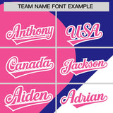 Custom Royal Pink-White Color Block Personalized Half Heart Pattern Authentic Baseball Jersey