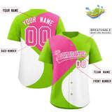 Custom Neon Green Pink-White Color Block Personalized Half Heart Pattern Authentic Baseball Jersey