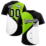 Custom Black Neon Green-White Color Block Personalized Half Heart Pattern Authentic Baseball Jersey