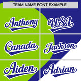 Custom Royal Neon Green-White Color Block Personalized Half Heart Pattern Authentic Baseball Jersey