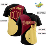 Custom Black Crimson-Khaki Color Block Personalized Half Heart Pattern Authentic Baseball Jersey