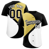 Custom Black Old Gold-White Color Block Personalized Half Heart Pattern Authentic Baseball Jersey